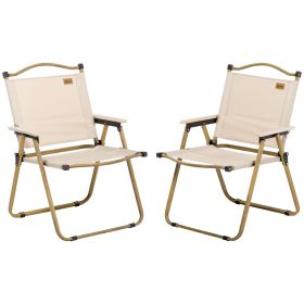 Outsunny Folding Camping Chairs Set of 2 Lightweight Portable Armchairs for Outdoor Festivals Fishing Beach Khaki