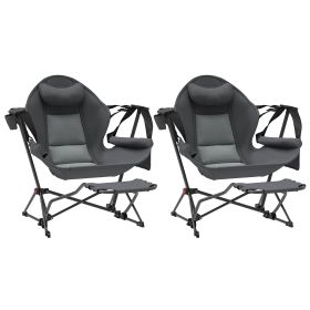 Outsunny Hammock Camping Chair Set of 2, Adjustable Back Folding Swinging Hammock Chair with Cup Holder, Padded Seat, Dark Gray
