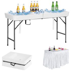 5 FT Folding Ice Cooler Table with Double Sinks for Camping Party Picnic Wedding